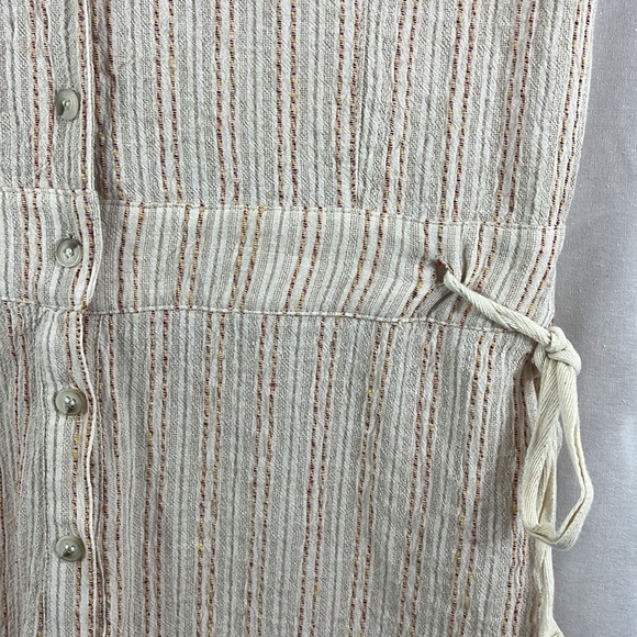 Hem & Thread Linen Blend Tan Stripe Button Up Romper Womens Size M - Picture 7 of 11